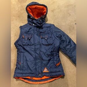 Kids Puffer Jacket detach arms to make vest Triple Five Soul NYC Navy and Orange